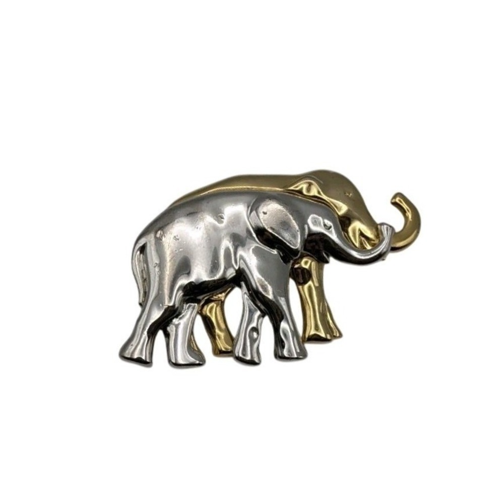 Vintage Liz Claiborne Two Tone Elephant Brooch - Mixed Metal Gold & Silver Pin